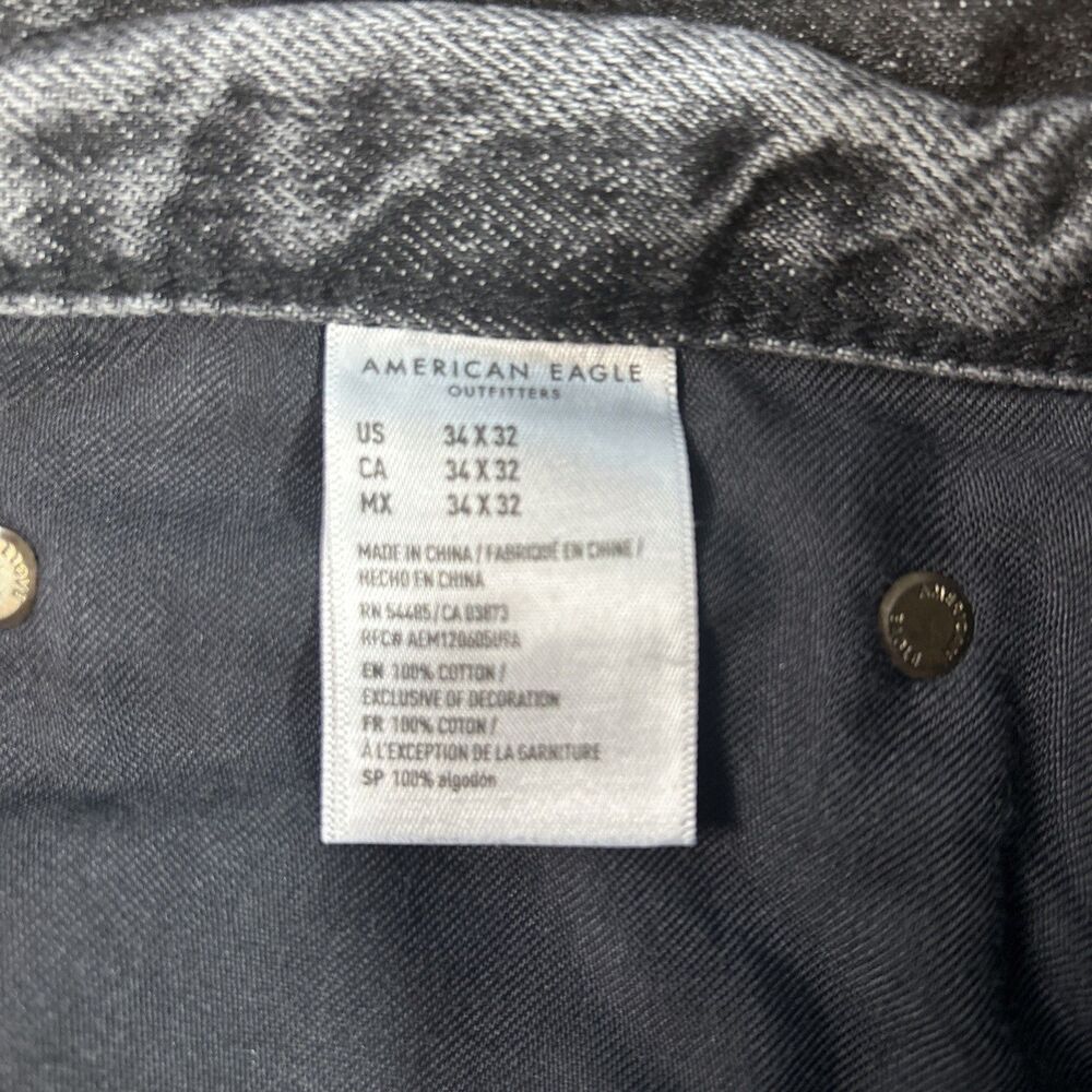 American Eagle Skater Jeans Men’s 34x32 (36x29) Black Distressed Baggy Denim - Picture 5 of 6