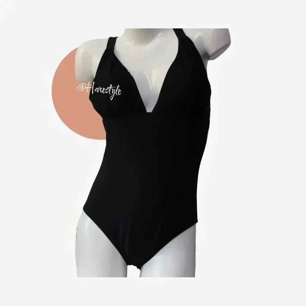 Cupshe classic black deep V one piece swim suit