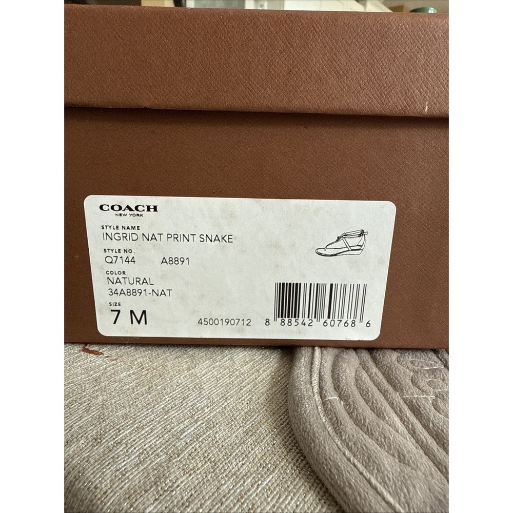 Coach Ingrid Natural Snakeskin Print Turnlock Strappy Sandals Q7144 NIB Summer 7 - Picture 2 of 3