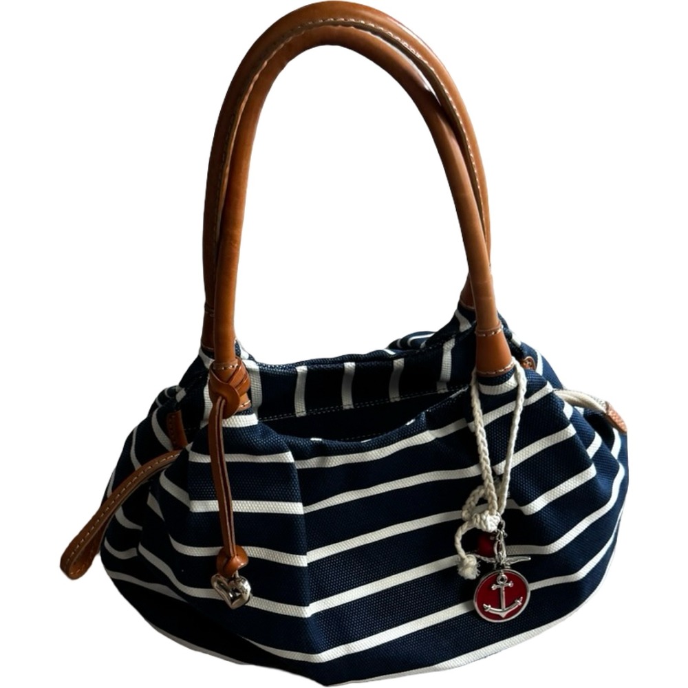 Brighton Brewster Nautical Stripe Shoulder Bag Anchor Charm Blue White & Charms‎