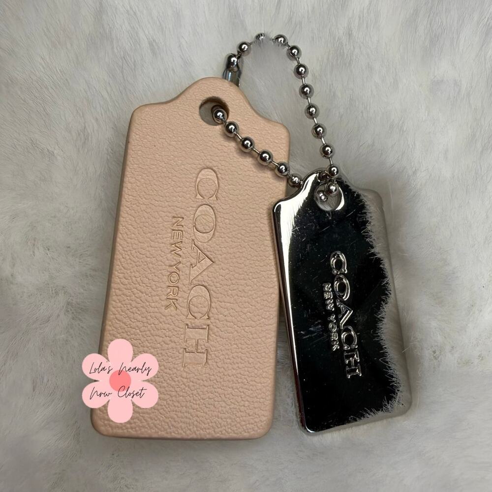 1.5" COACH Cream Silver Hang Tag Key Fob Bag Charm Set