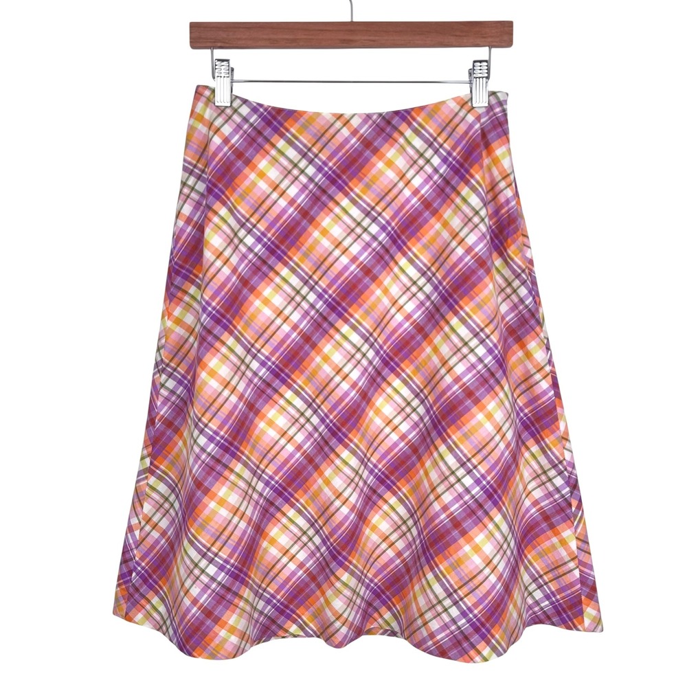 Vintage Talbots Bias Plaid Skirt Sz 4 Knee Length 100% Cotton Preppy Sherbert