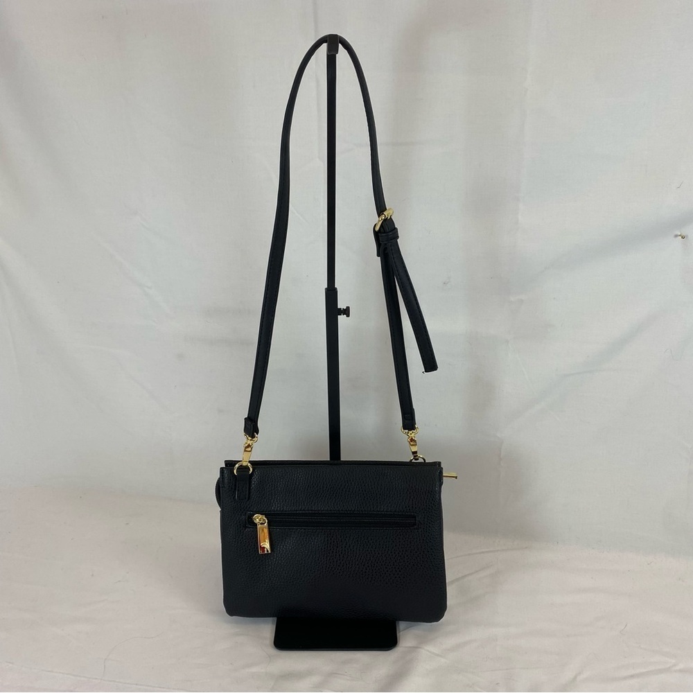 NWOT Black Pebbled Faux Leather Crossbody | Gold Hardware | Multi-Compartment - Picture 2 of 10