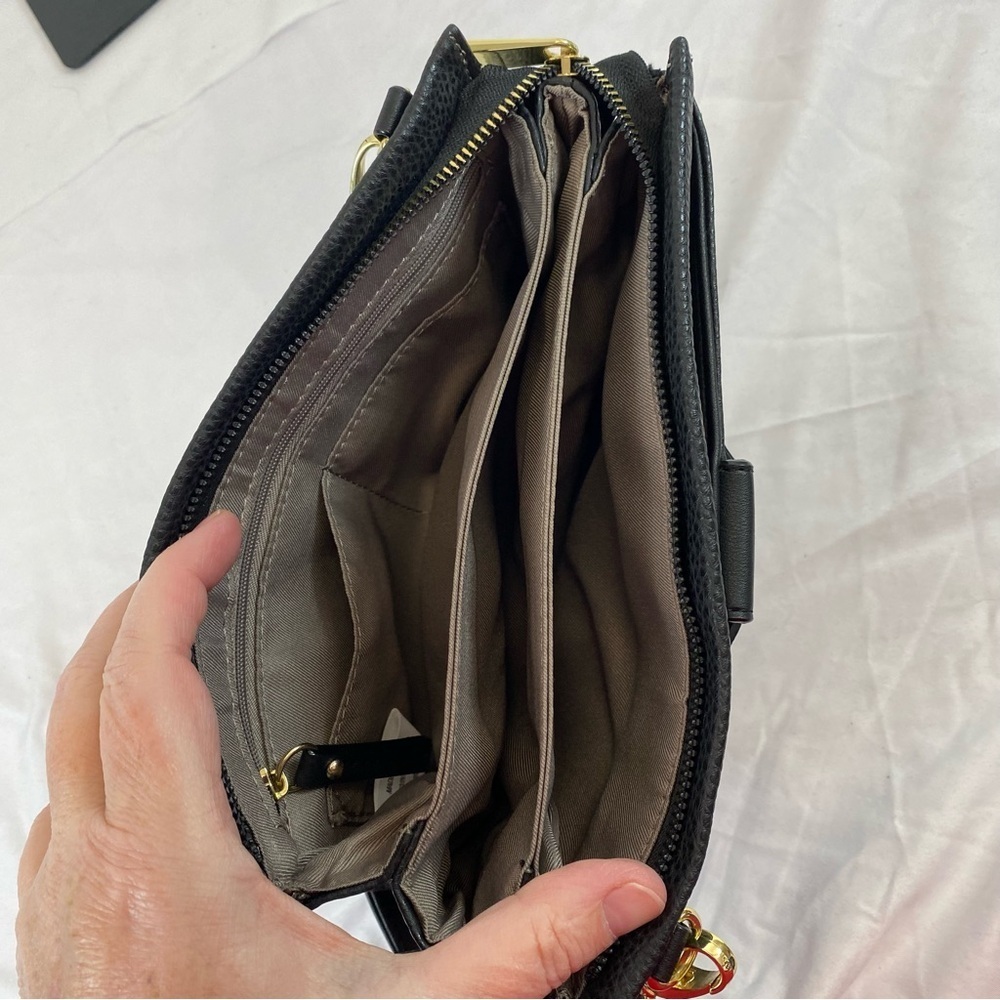 NWOT Black Pebbled Faux Leather Crossbody | Gold Hardware | Multi-Compartment - Picture 4 of 10