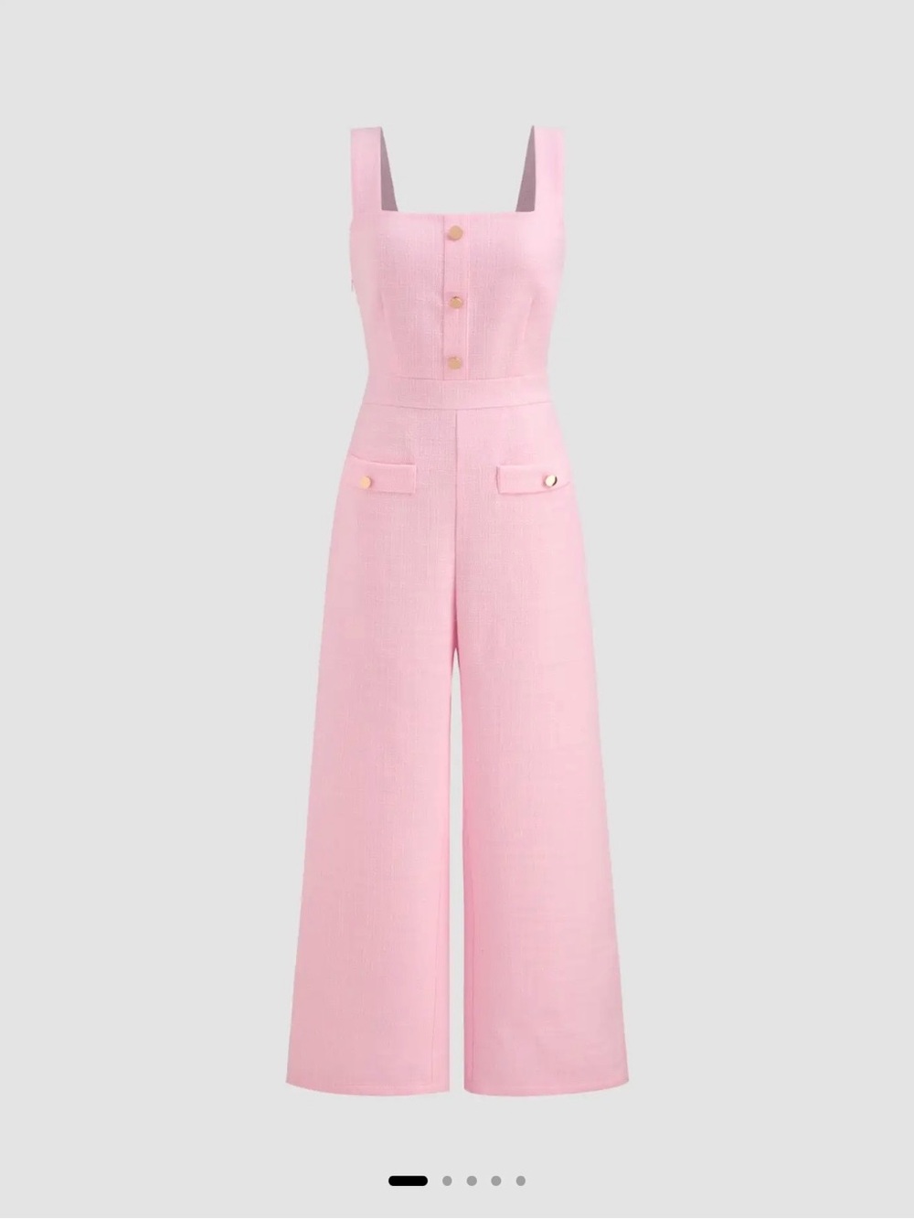 Cider Light Pink Square-Neck Wide-Leg Jumpsuit with Gold Buttons