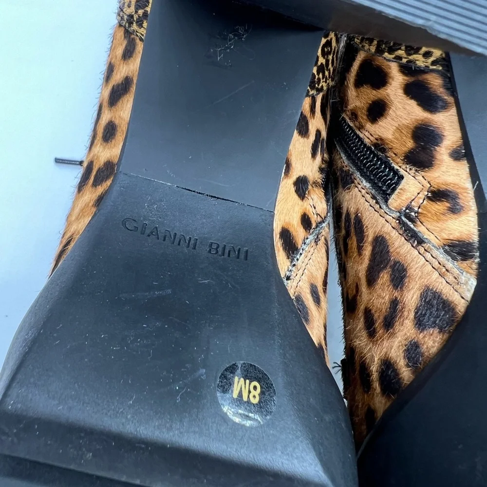 Gianni Bini Ambray Leopard Leather Calf Hair Lug Heeled Mid Calf Platfor… - Picture 6 of 16