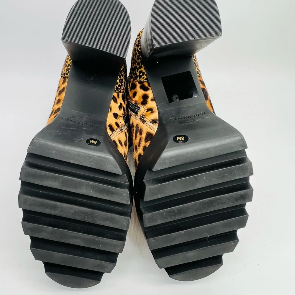 Gianni Bini Ambray Leopard Leather Calf Hair Lug Heeled Mid Calf Platfor… - Picture 7 of 16