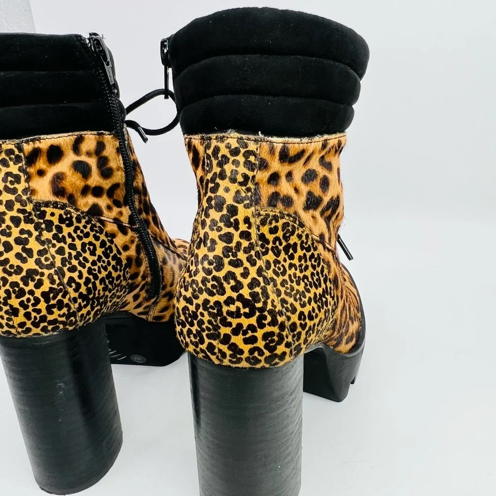 Gianni Bini Ambray Leopard Leather Calf Hair Lug Heeled Mid Calf Platfor… - Picture 9 of 16