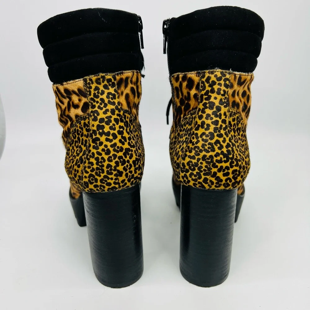 Gianni Bini Ambray Leopard Leather Calf Hair Lug Heeled Mid Calf Platfor… - Picture 10 of 16