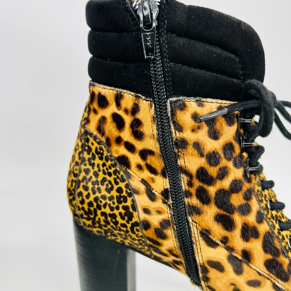 Gianni Bini Ambray Leopard Leather Calf Hair Lug Heeled Mid Calf Platfor… - Picture 11 of 16