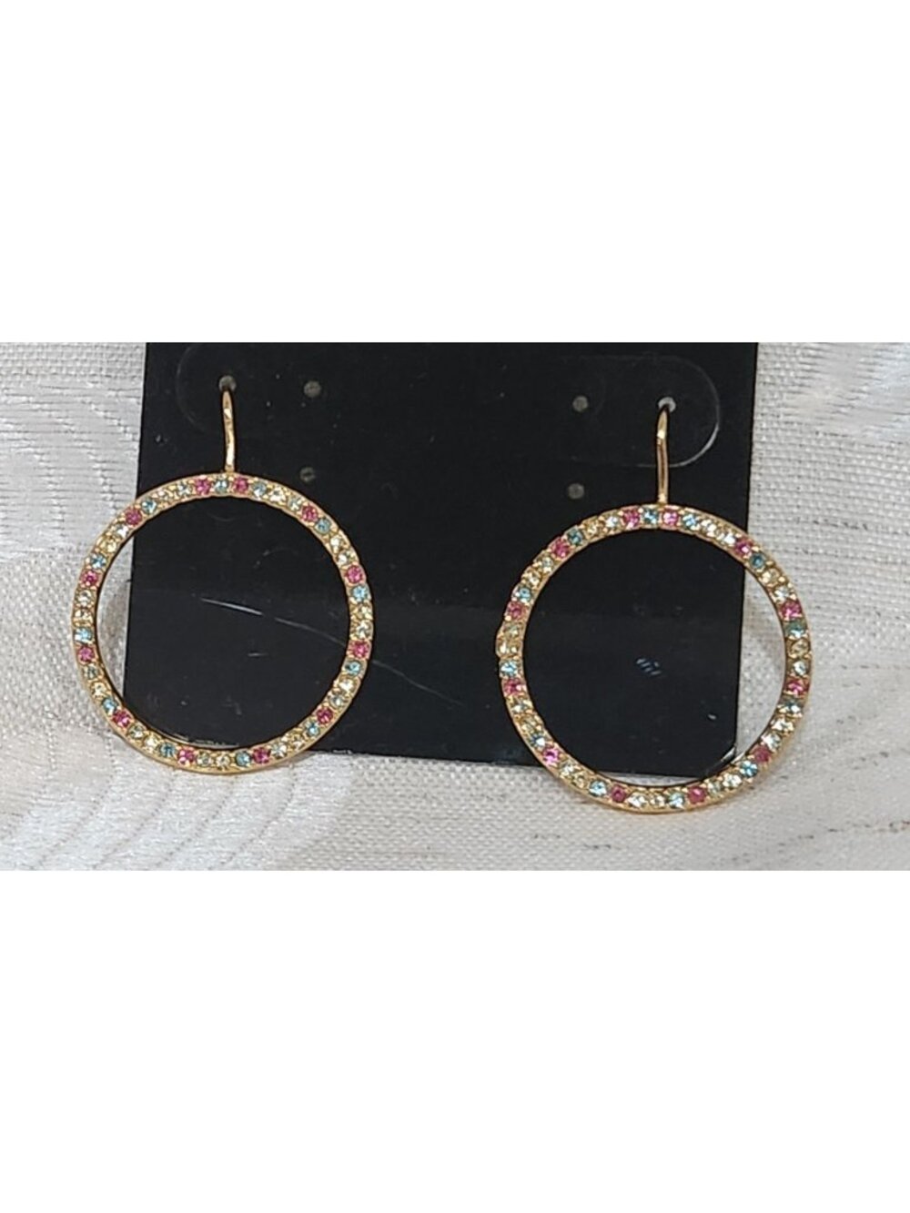 Kate Spade Multi-Color Pave Rhinestone Gold Plated Drop Hoop Earrings