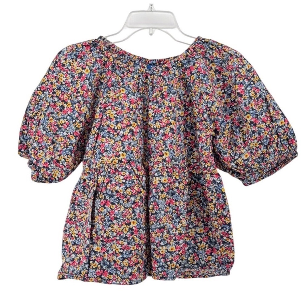 Old Navy Floral Puff Sleeve Peplum Blouse Navy Blue Medium Romantic Spring Ditsy