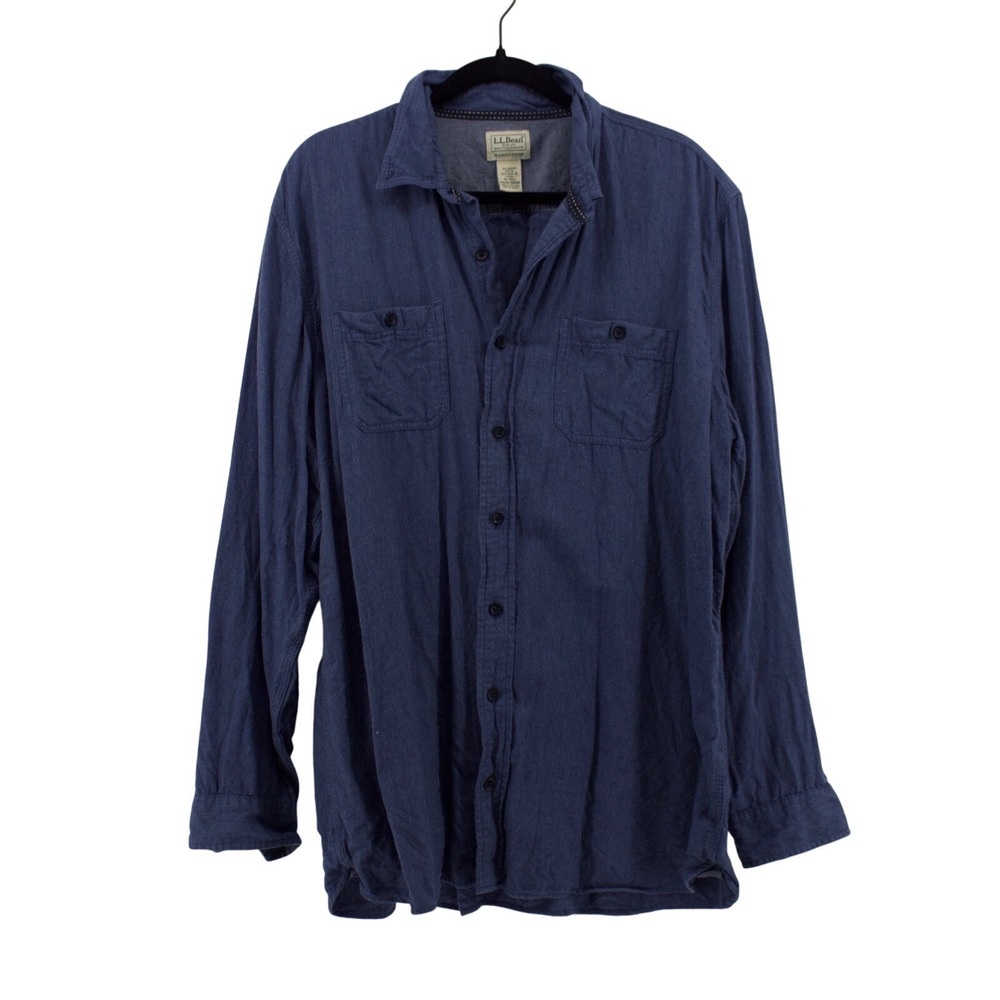 LL Bean Button Down Mens XL-Tall Blue Slightly Fitted Organic Cotton Tencel Soft