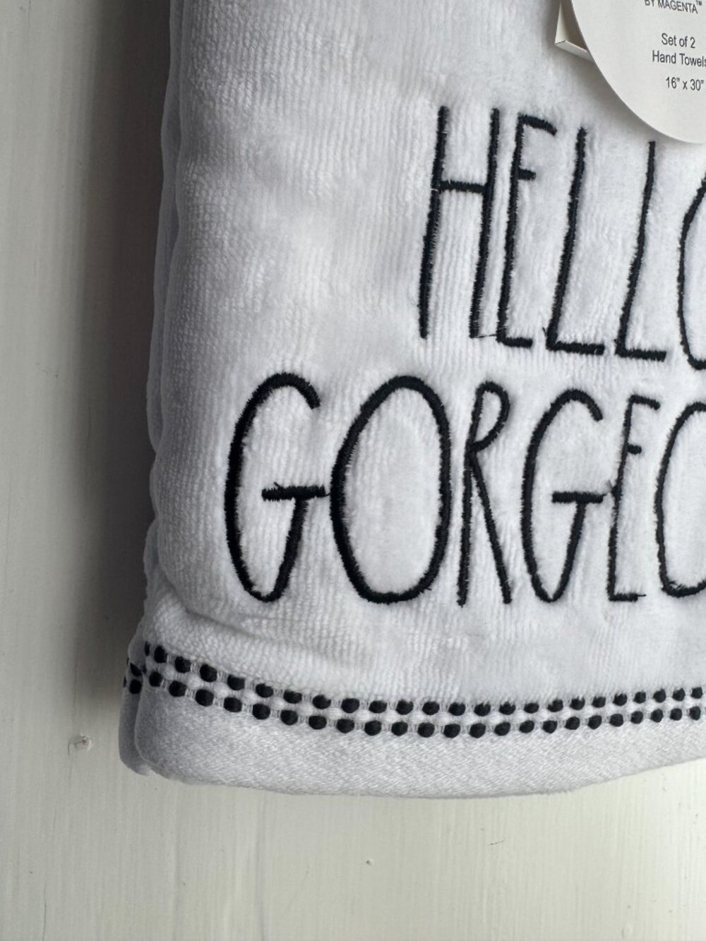 Rae Dunn by Magenta Hello Gorgeous White Hand Towel Set New with Tags - Picture 6 of 8