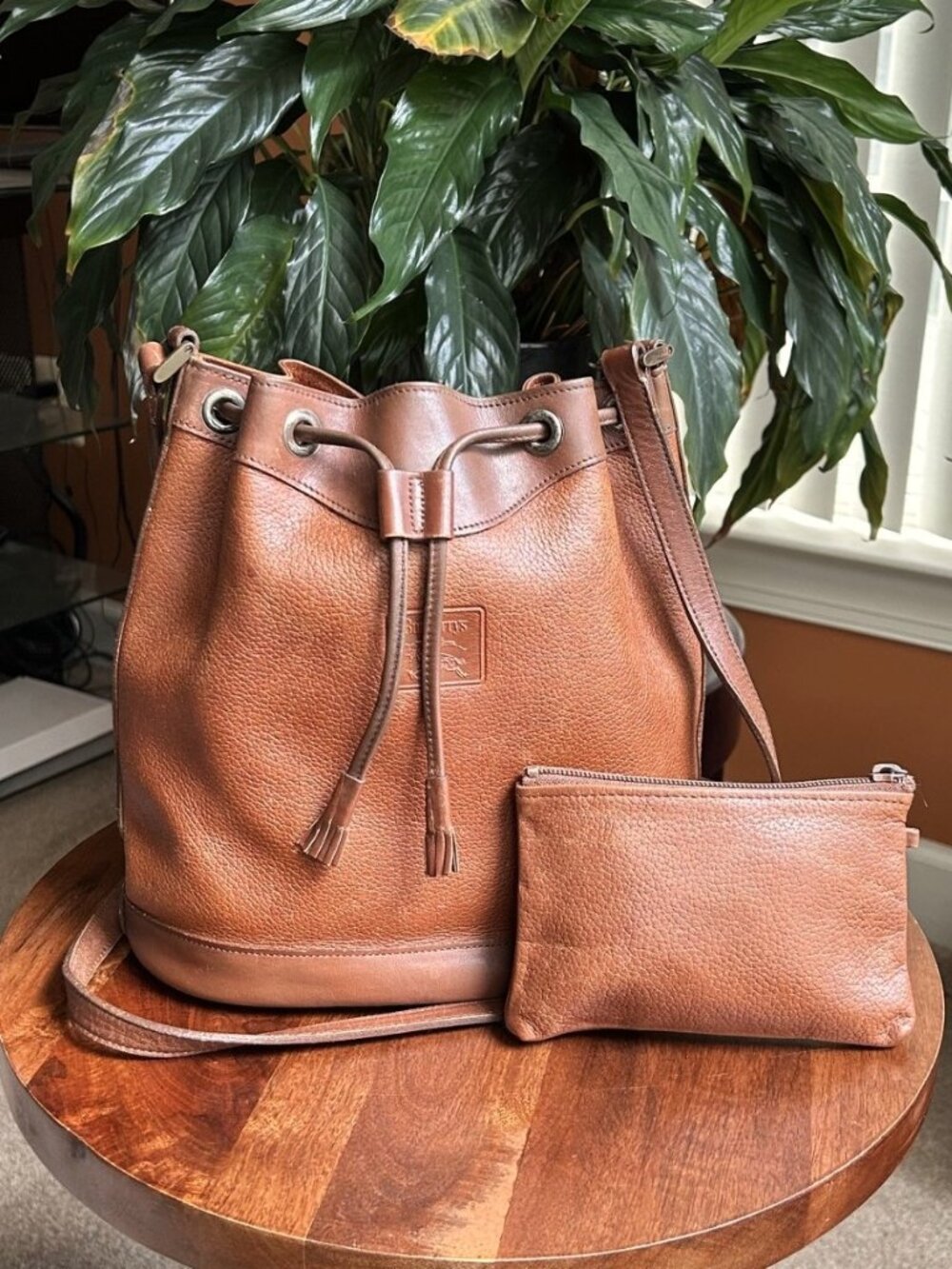 BURBERRY Calfskin Drawstring Bucket Bag, British Tan