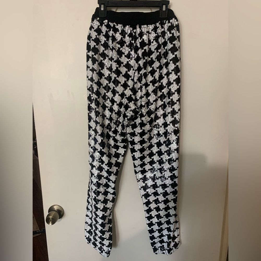 MICHAEL Michael Kors Black & White Houndstooth Sequin Skinny Pants
