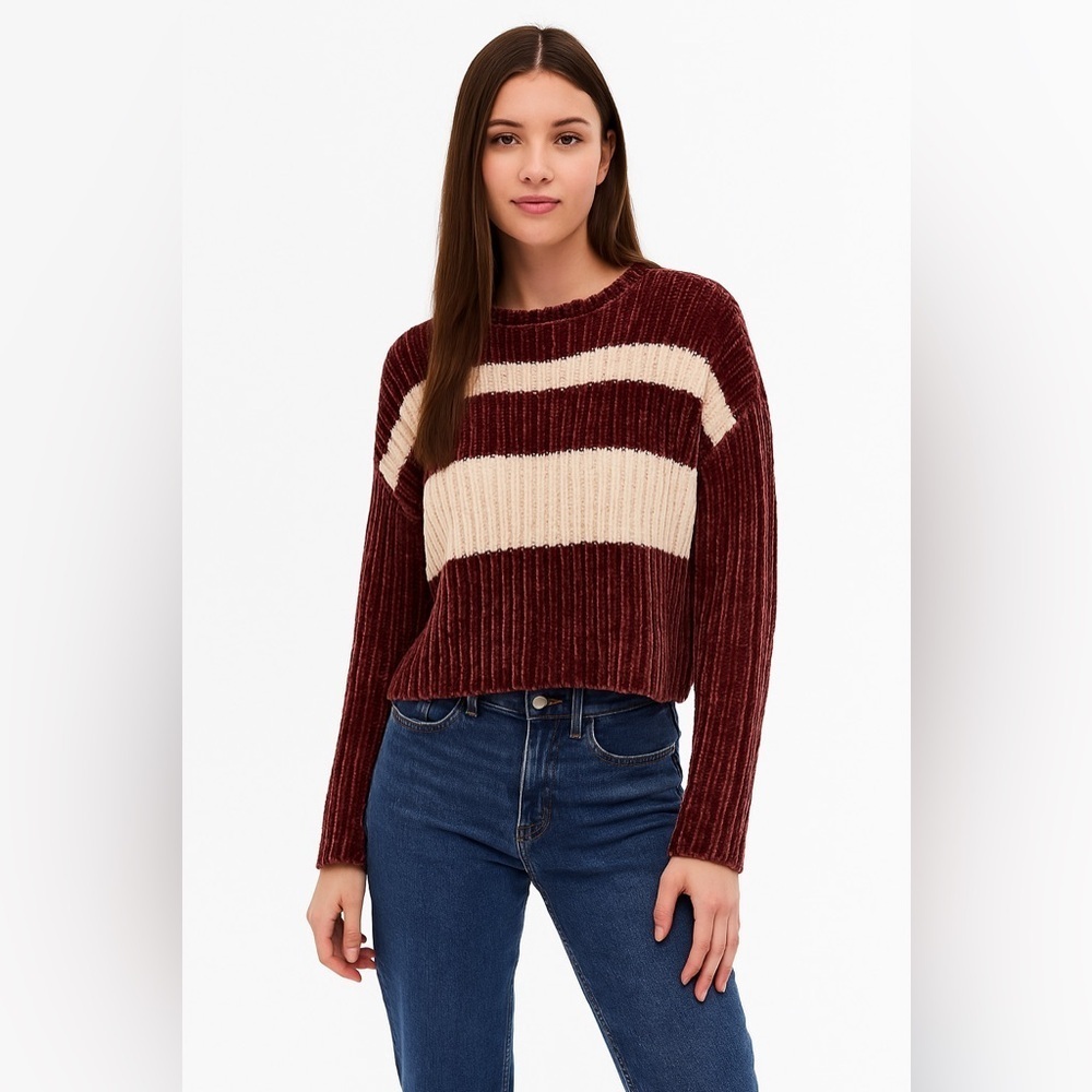 L.A. Hearts Maroon & Cream Fuzzy Sweater