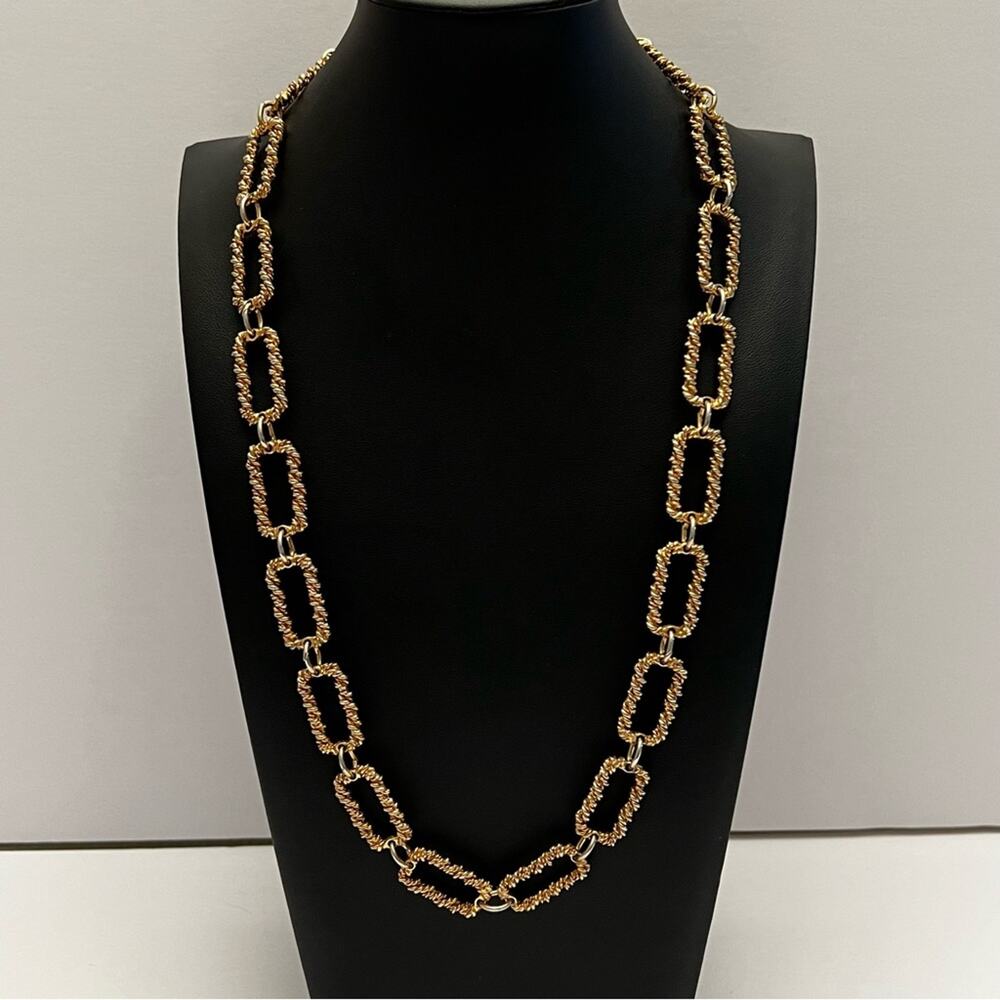Crown Trifari Gold Tone Rectangle Link Chain Necklace 24"