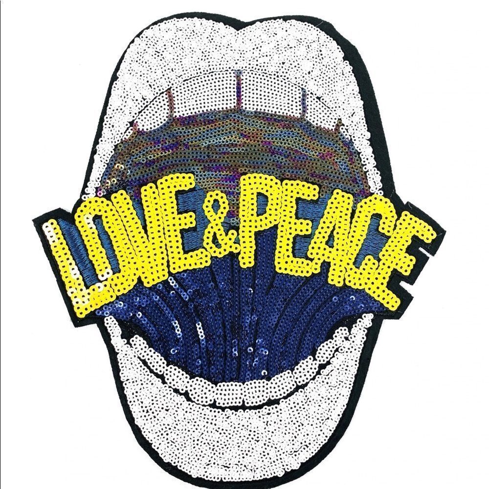 Denim Jacket With Sequin Love & Peace Lips Patch - Picture 4 of 7
