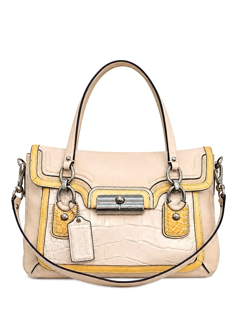 COACH Spectator Tricolor Croc Embossed Leather Kristin Flap Satchel