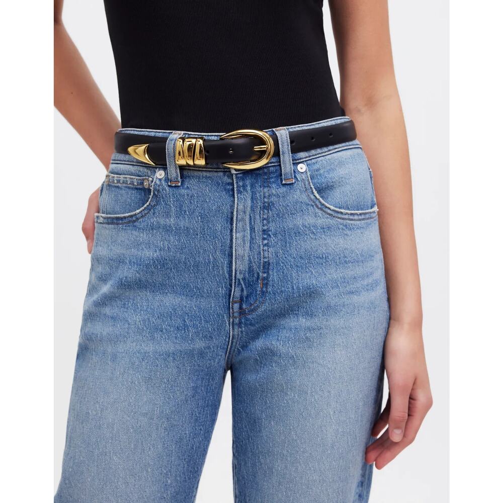 MADEWELL Triple Keeper Black & Gold Leather Belt Size Medium