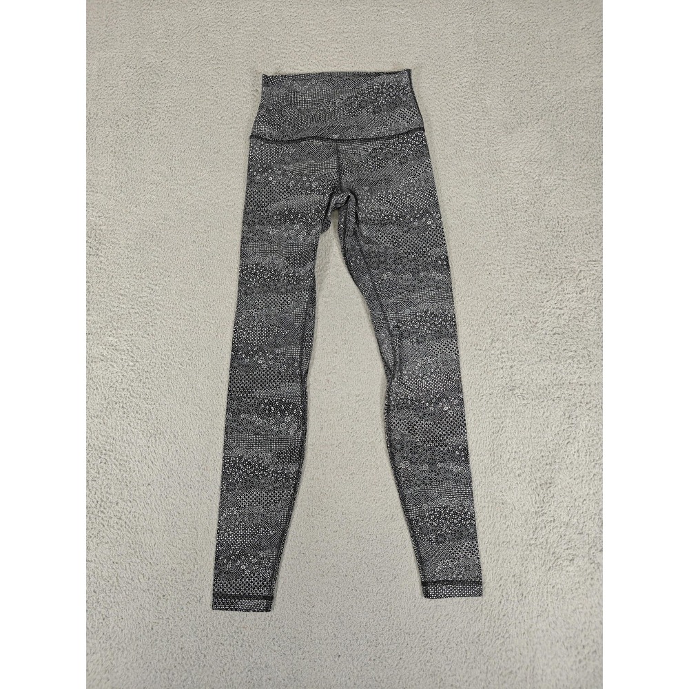 Lululemon Pants‎ Womens 4 Black White Speckle High Rise Leggings Yoga LW5BLS