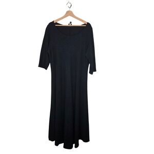 Eileen Fisher Black Wool Maxi Dress Womens L Lagenlook Witchy Minimalist