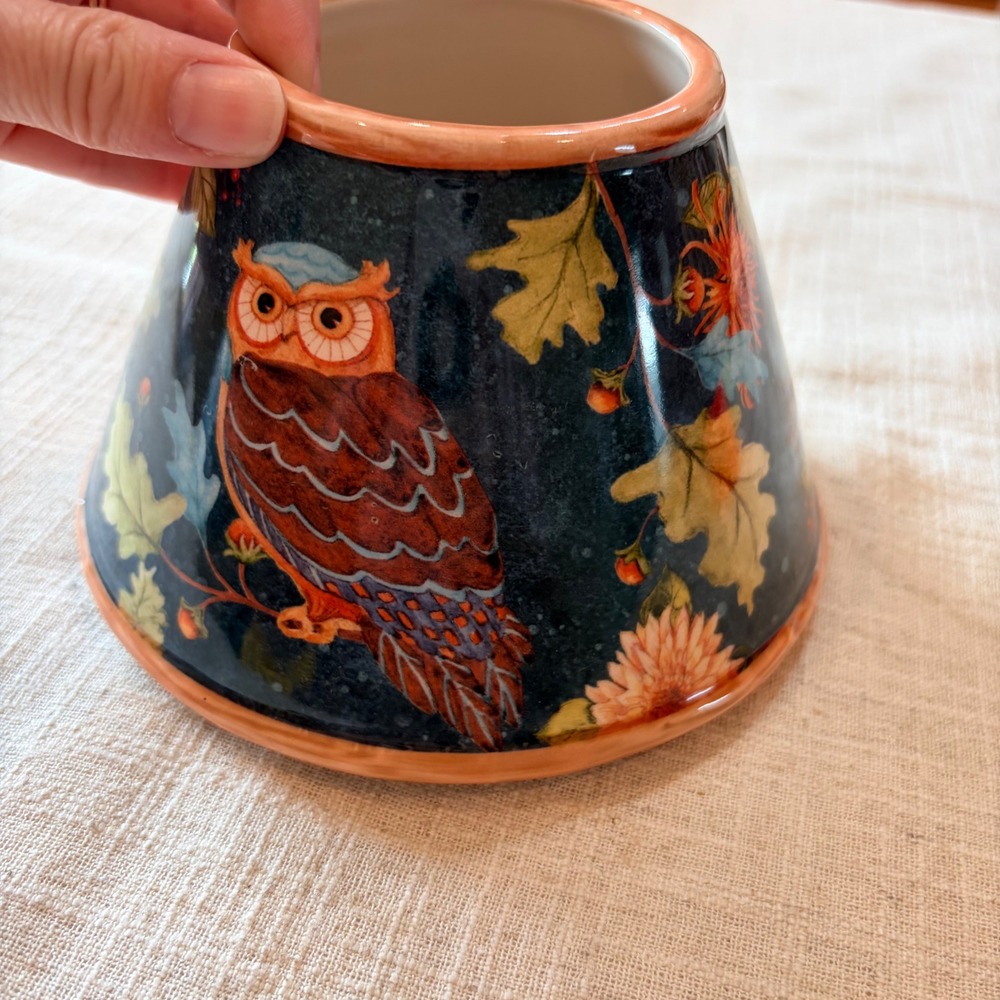 Yankee Candle 2011 Owl Fall Harvest Ceramic Jar Candle Shade Navy Blue Orange 6" - Picture 4 of 9