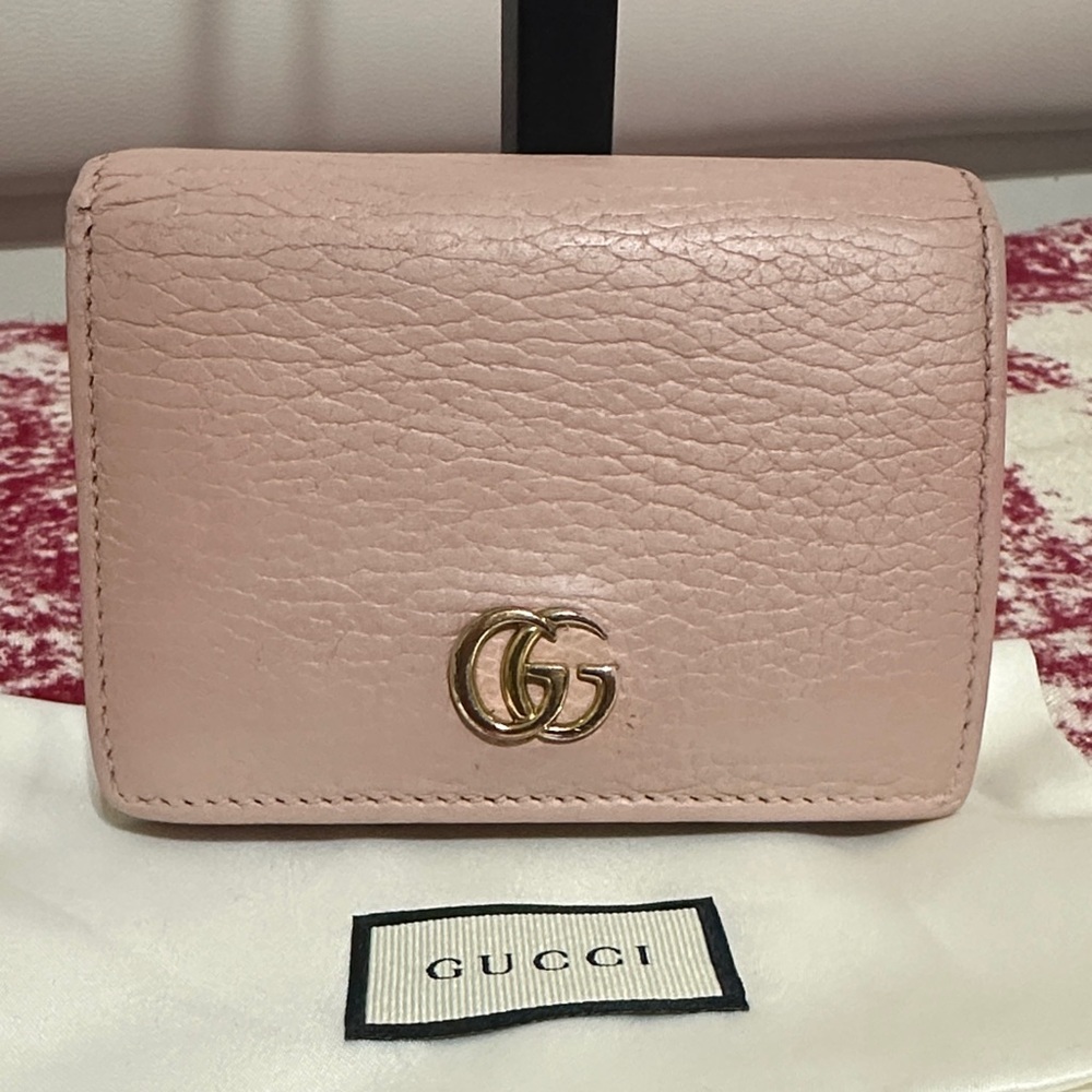 Gucci Blush Pink Leather Compact Wallet with Gold Double G