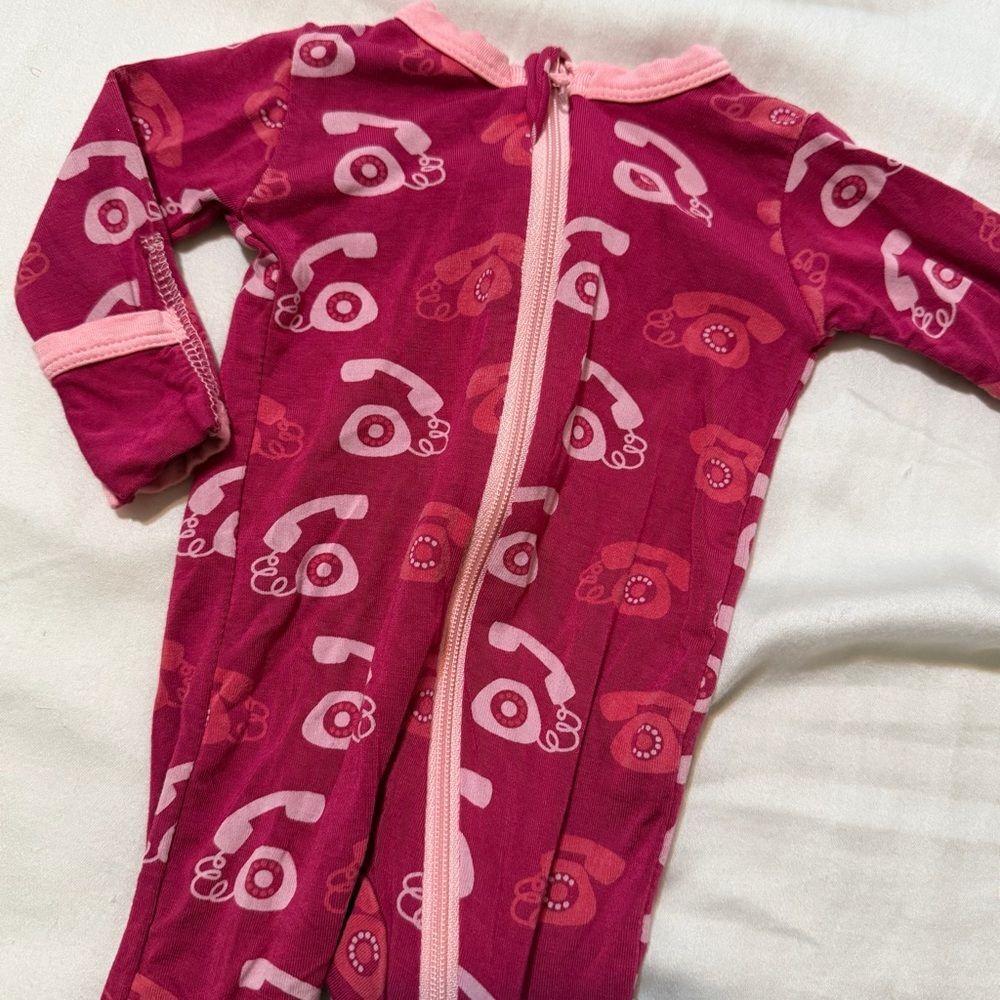 Kickee Pants Red and Pink Telephone Bamboo Zip Sleeper Newborn