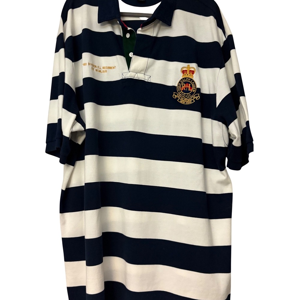 Polo Ralph Lauren Mens 2XLT Rugby Shirt Navy White Stripe 1st Division Crest