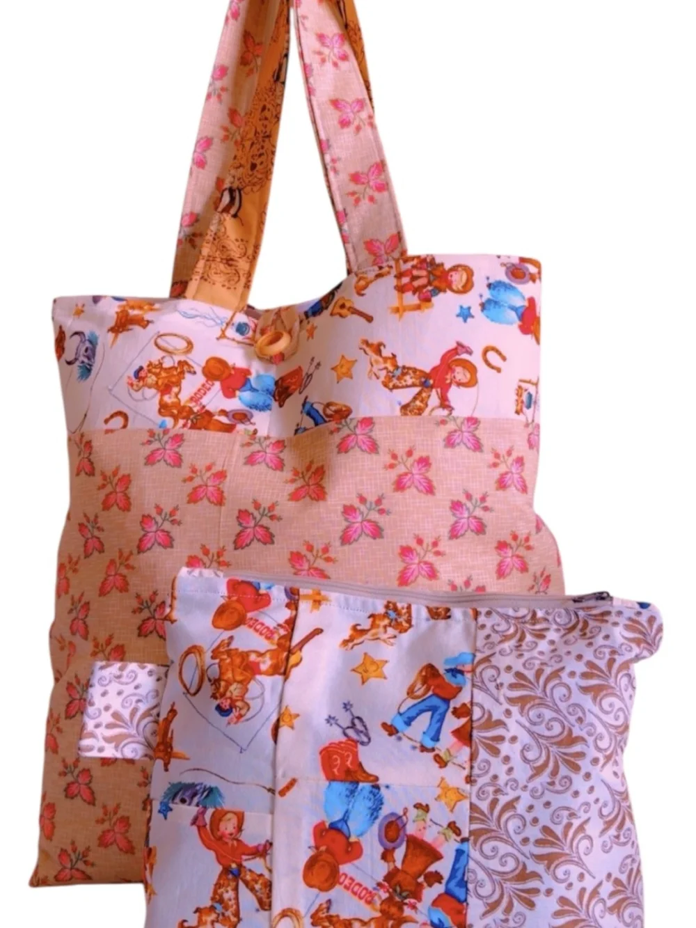 Pink Floral Patchwork Tote with Matching Pouch - Picture 2 of 4