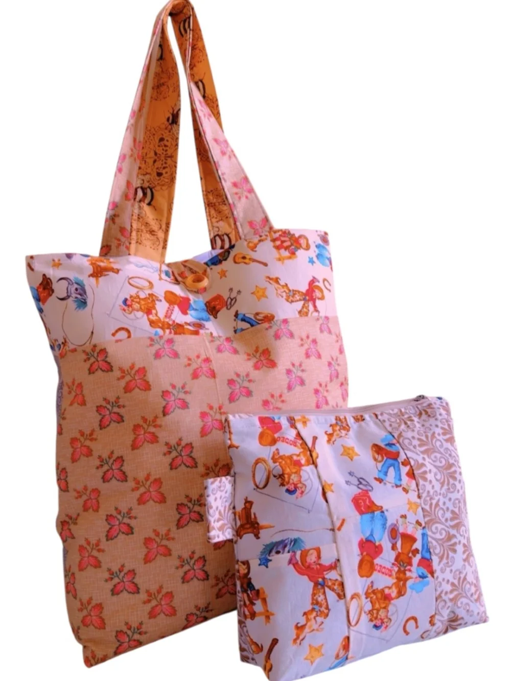 Pink Floral Patchwork Tote with Matching Pouch - Picture 3 of 4