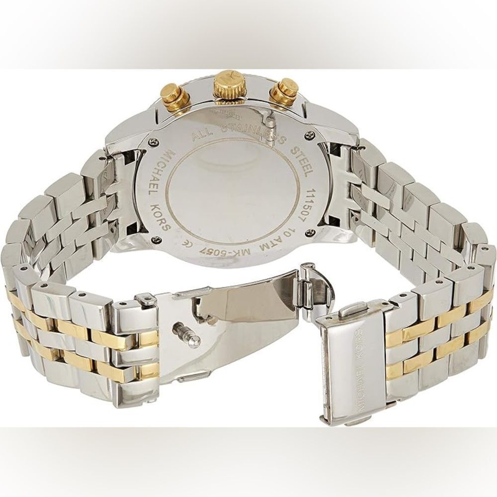 Michael Kors | Two-Tone Silver Gold Chronograph Watch with Stones Pearl Face - Picture 3 of 7