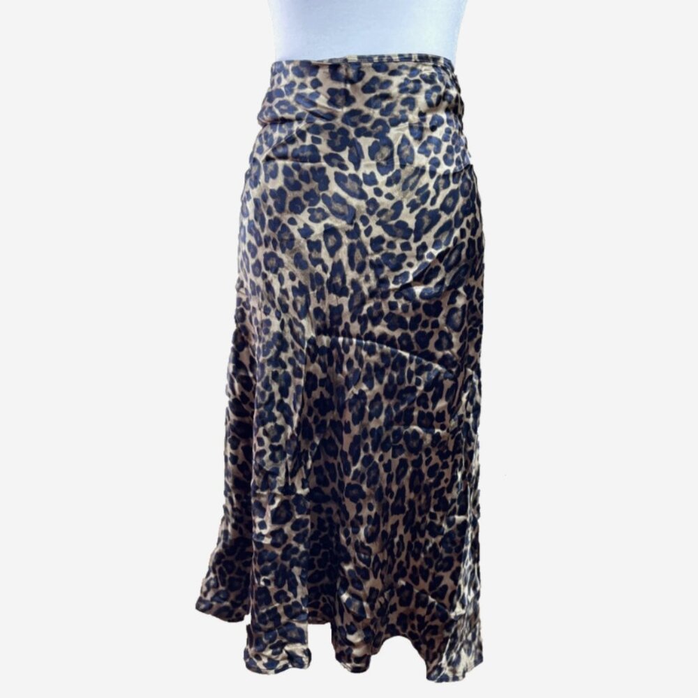 H&M Leopard Print‎ Flared Midi Skirt Side Zipper Size 20 EUC