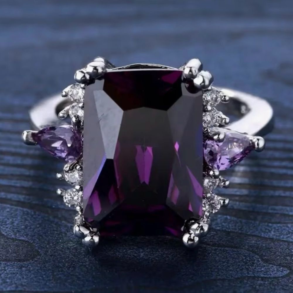 💟 NEW Elegant Purple Crystal Gemstone Silver Ring 💟
