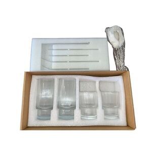 4 pack Whiskey vodka rocks bar cocktail glasses with glass straws and cleaner