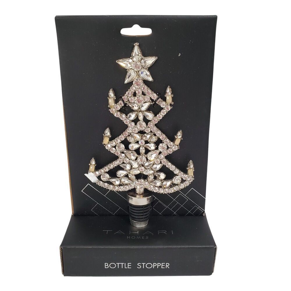 Tahari‎ Glam Rhinestone Crystal Wine Bottle Stopper Christmas Tree Holiday NEW