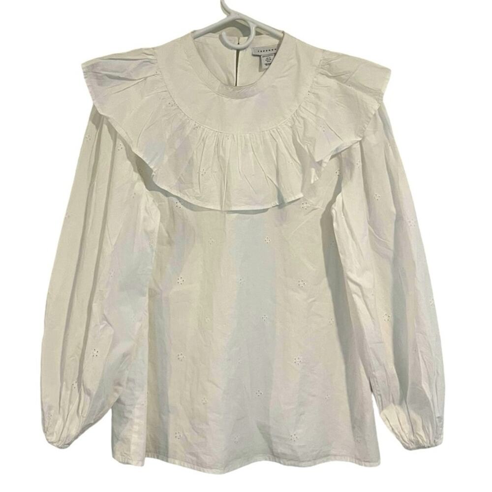 Top Shop Top Women US 6 Maternity White Poplin Blouse Peasant Cotton Cottagecore