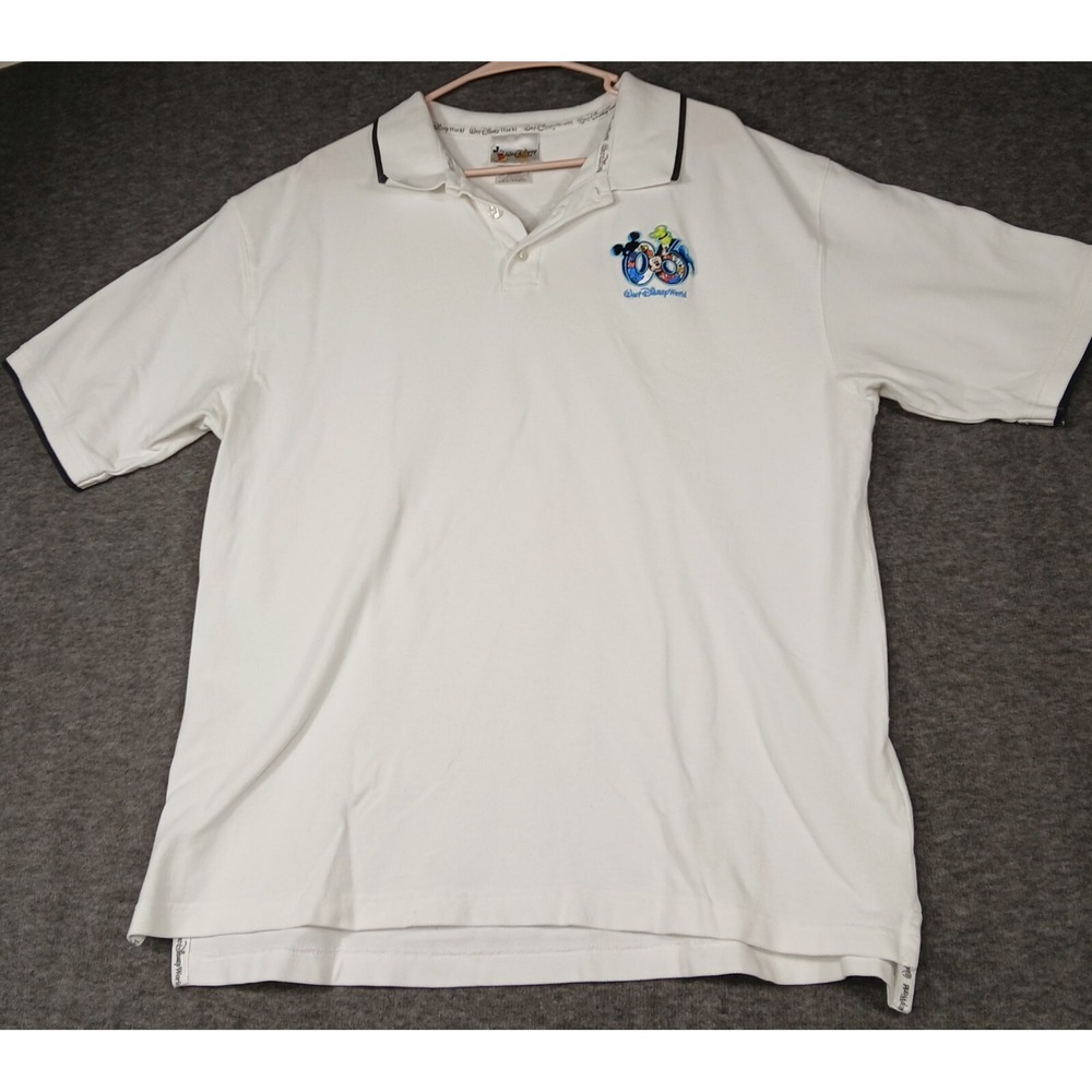 Walt Disney World Men Polo Size XL White Blue Trim 2006 Patch Front Embroidered - Picture 1 of 9