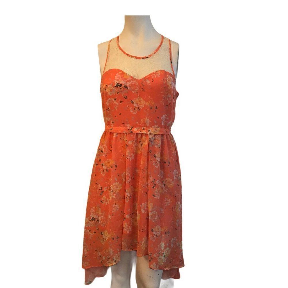 Juniors Medium Lace High Low Coral Lined Floral
