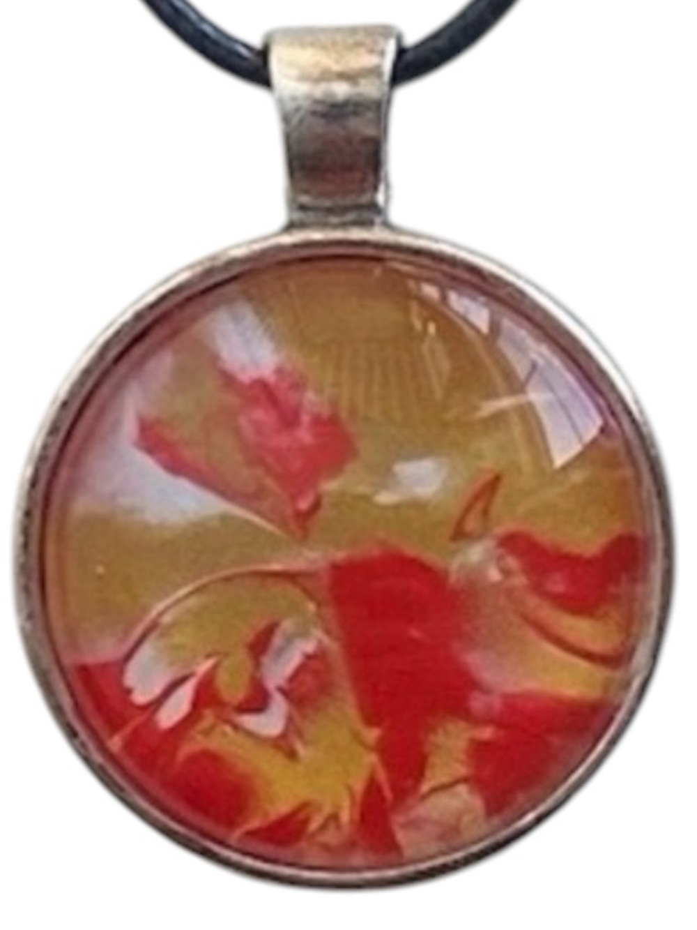 Hand Crafted  Red and Gold Fluid Art Pendant Cord Necklace by Svetlana Yeung