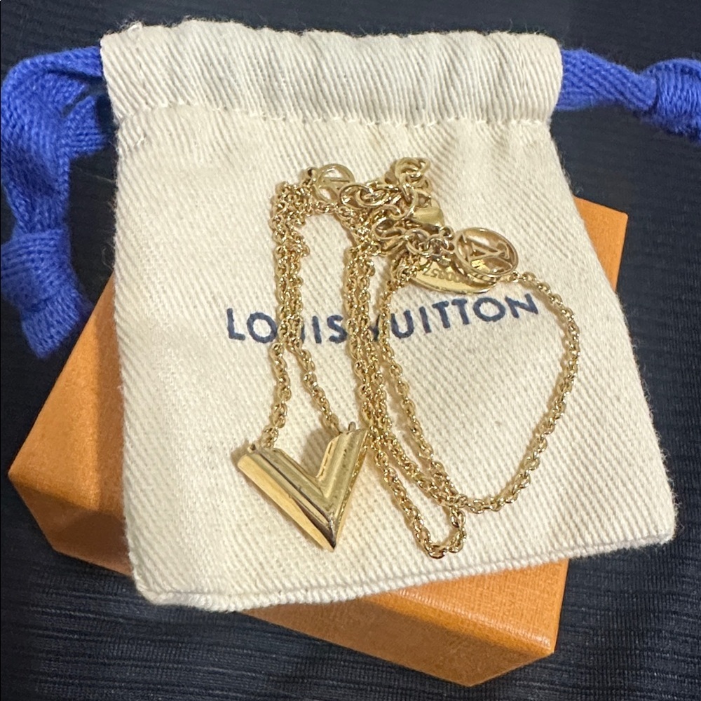 Louis Vuitton Gold Tone Essential V Necklace