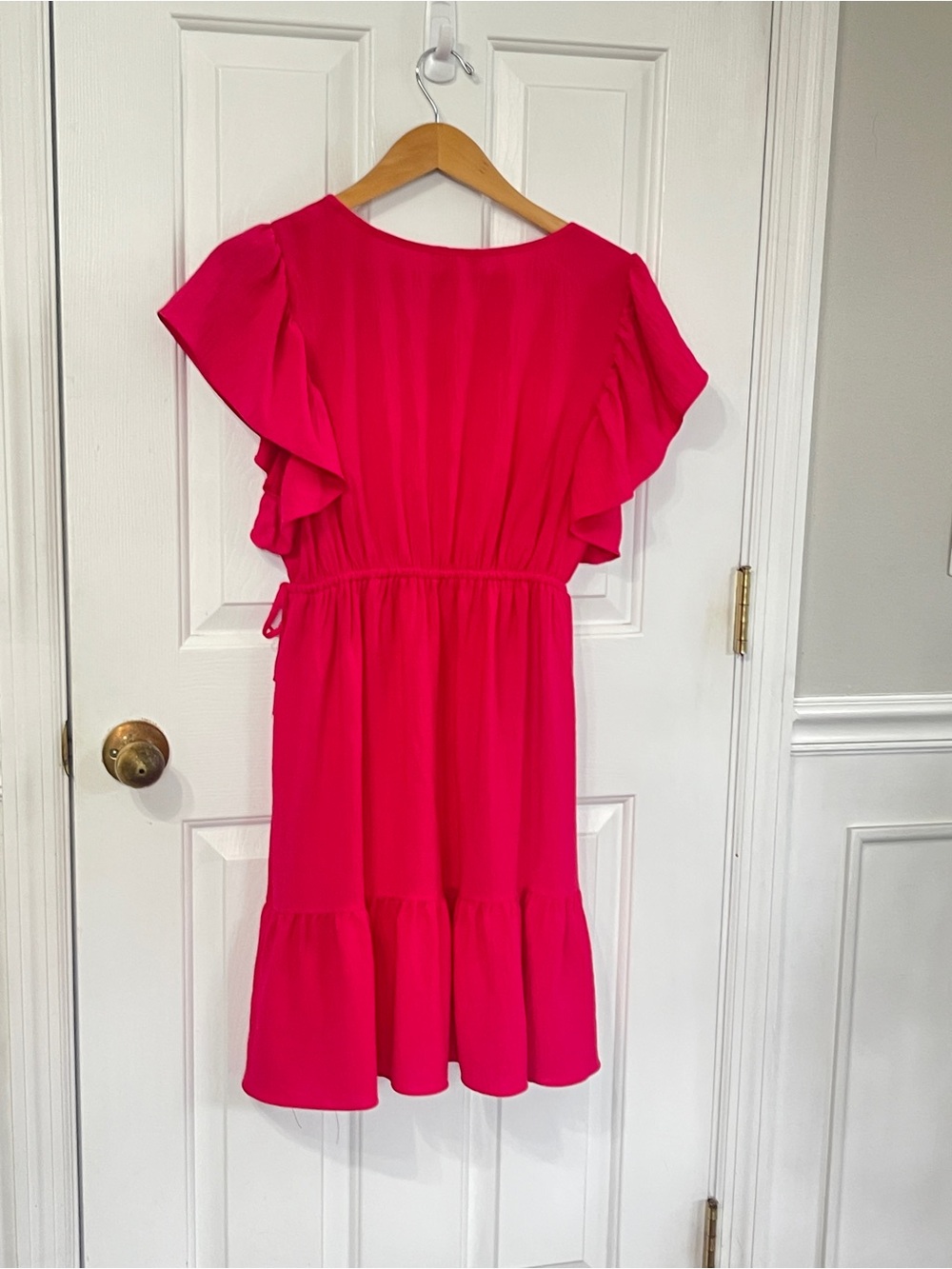 Max Studio Medium Red Pink Ruffle Cinch Waist Mini Dress - Picture 4 of 6