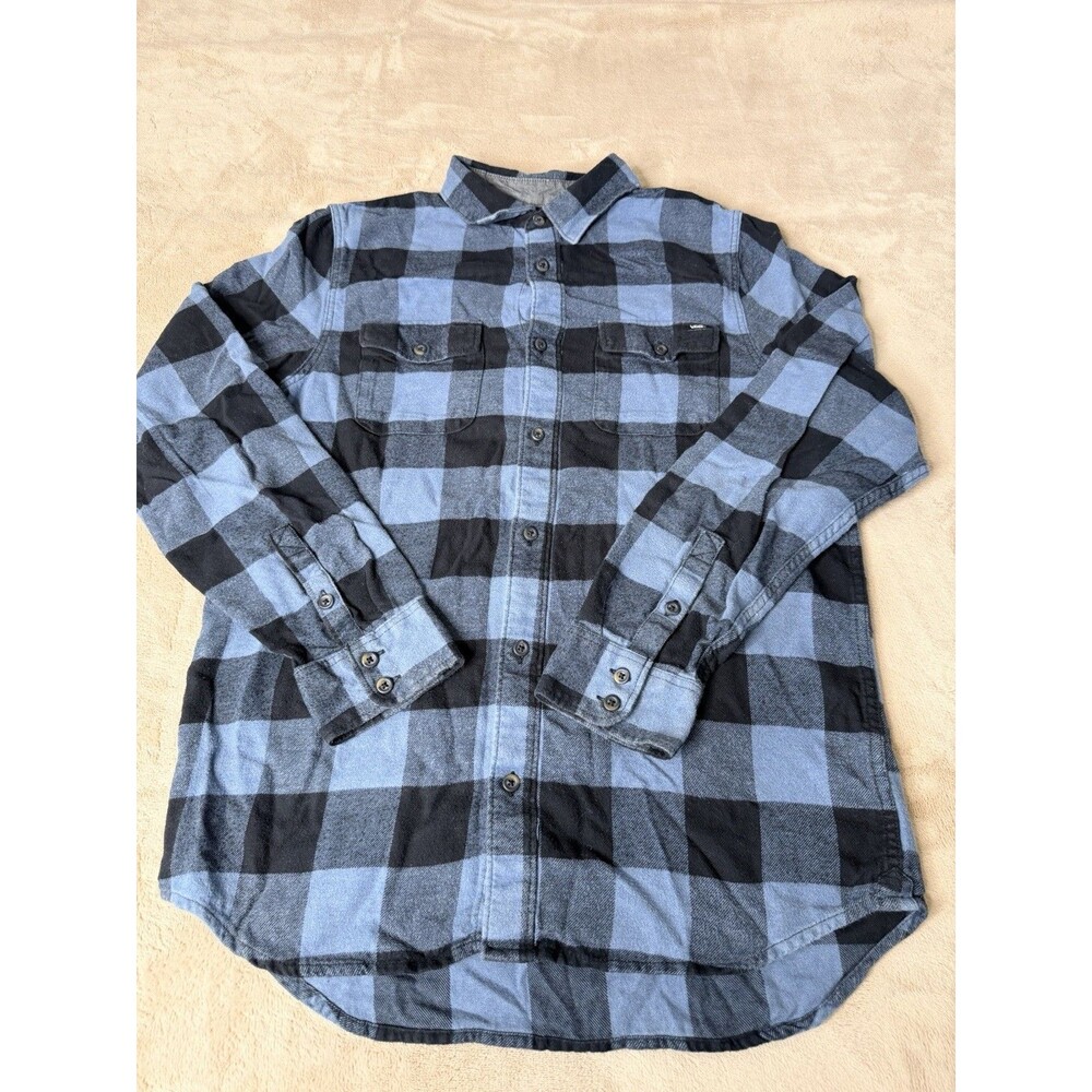Vans Flannel Shirt Classic Fit Blue Black Long Sleeve Plaid Skater - Men's Small - Picture 2 of 13