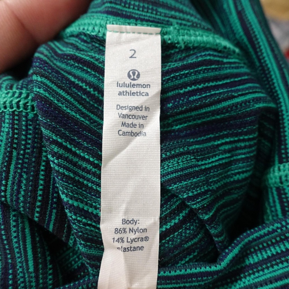 Lululemon Athletica Leggings Girls Size 2 Green Striped Knit Ankle Yoga Running - Picture 6 of 7