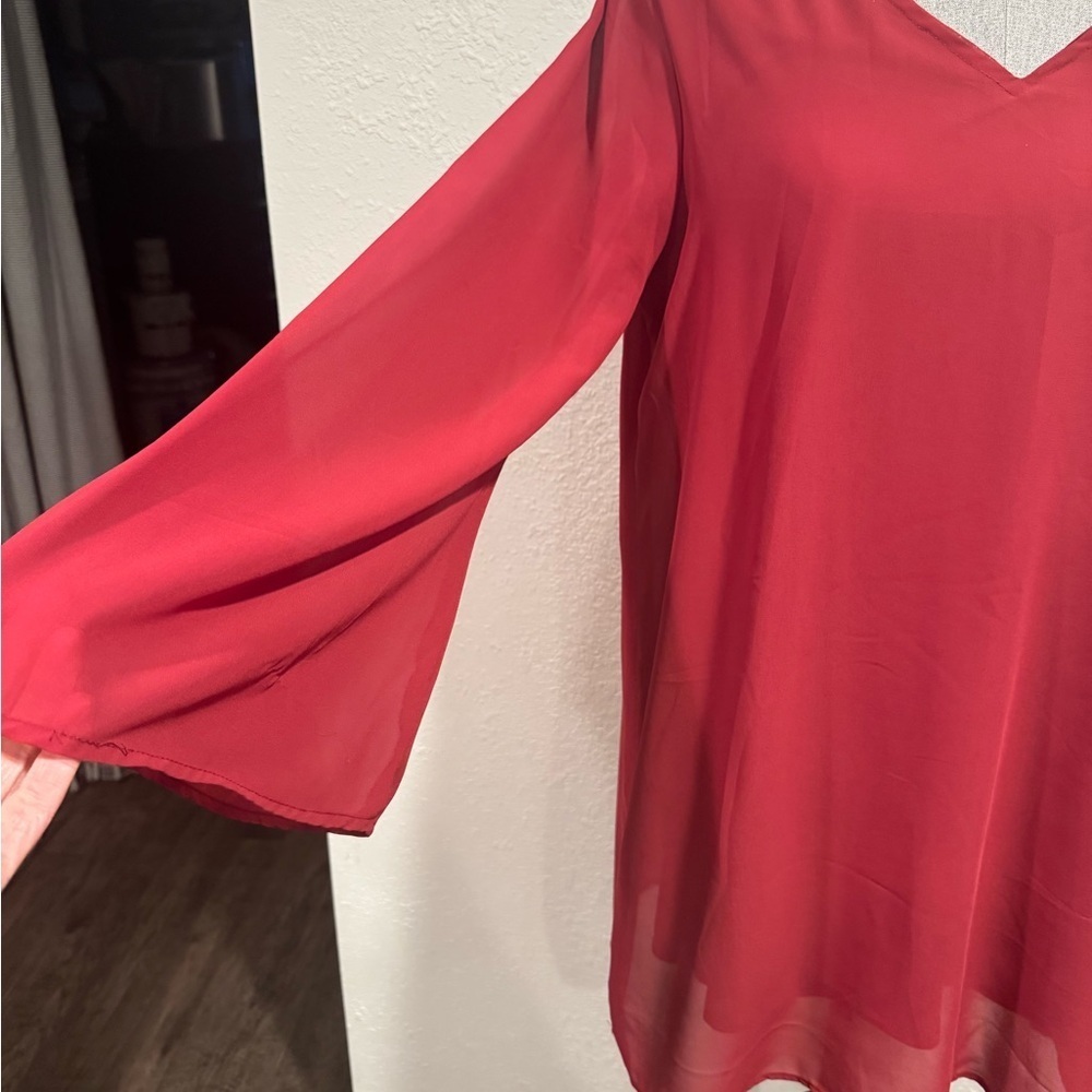 Womens Japna- Size L Wine Colored Vneck Tunic Dress Elegant V-Neck Dress - Picture 2 of 4