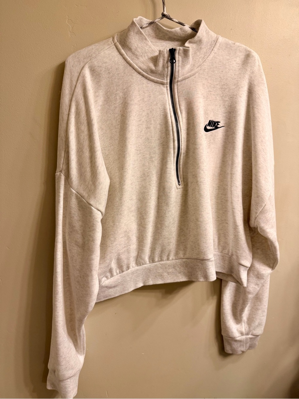 Nike Women's Light Cream Half-Zip Sweatshirt with Black Logo