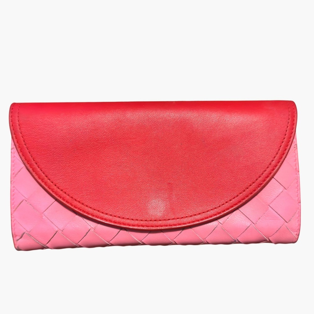Bottega Veneta Intrecciato Leather Continental Wallet Pink Red Two Tone
