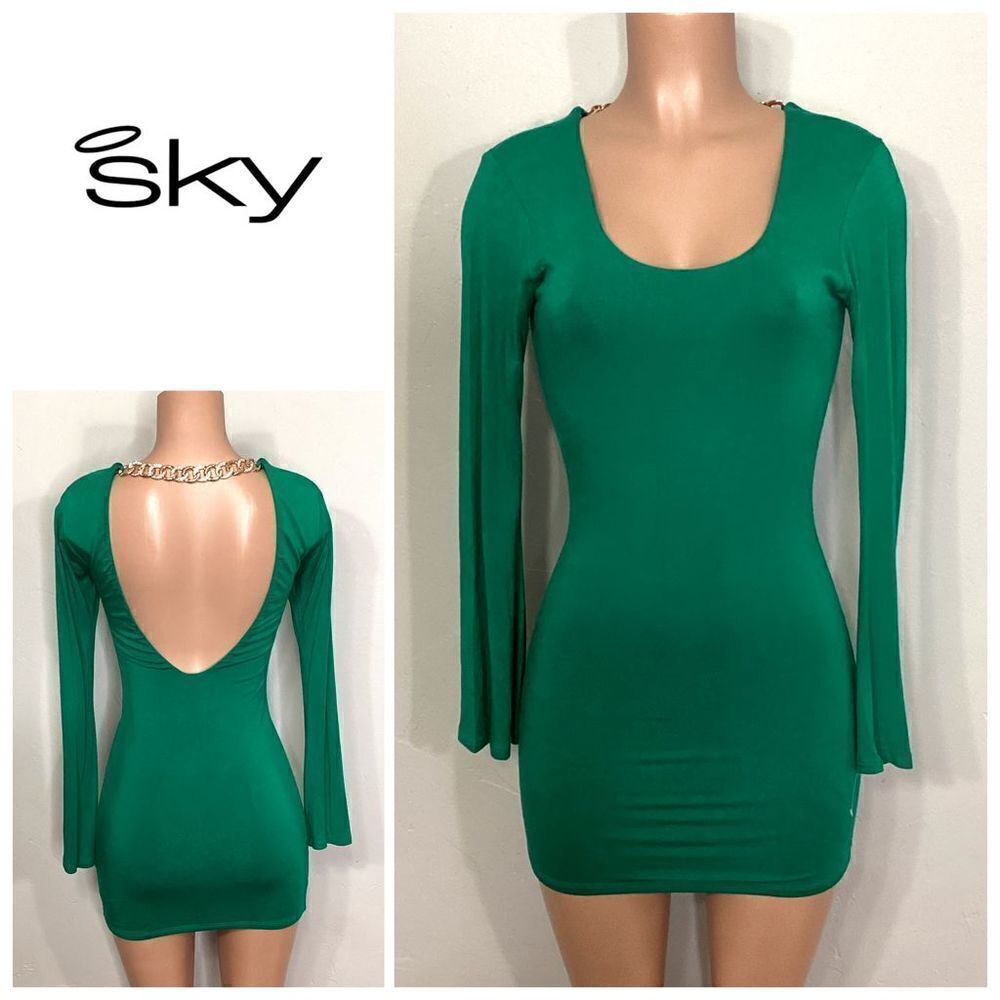 New. SKY long sleeve embellished Kelly green dress. RUNS SMALL. Normally $200
